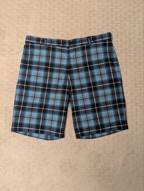 Nike Golf Dri-FIT Tour Performance Plaid Golf Shorts - Black & Teal